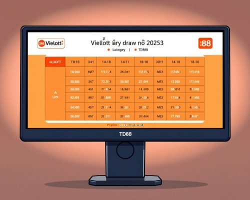 A sleek, modern design for the "Lịch quay số Vietlott mới nhất 2025" featuring the TD88 brand. A close-up view of a digital display showcasing the latest Vietlott lottery draw schedule, with a clean and minimalist layout. The screen is backlit with a warm, soft light, creating a sense of precision and professionalism. The background is a subtle gradient, allowing the display to take center stage. The overall composition is balanced and visually appealing, perfectly suited to illustrate the article's section on the latest Vietlott lottery draw schedule.