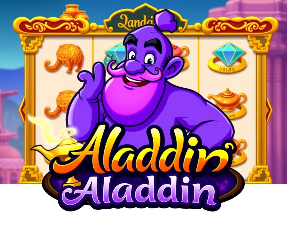 Hình ảnh game nổ hũ Aladdin với biểu tượng thần đèn và đèn thần