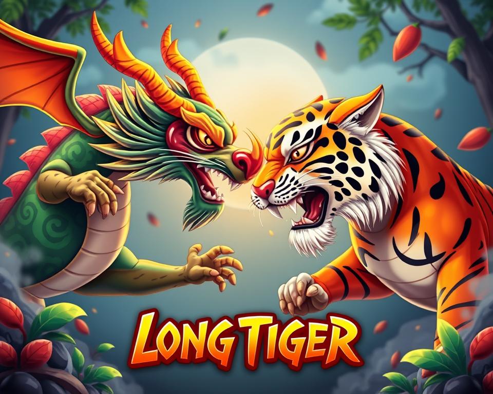 Hình ảnh game nổ hũ Long Hổ với biểu tượng rồng và hổ đối đầu