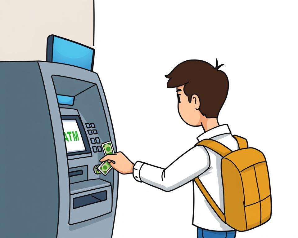 Một hình ảnh của một người đang sử dụng máy ATM để rút tiền