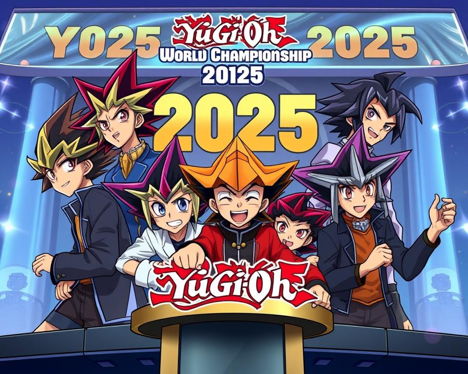 Tạo hình ảnh về giải đấu YugiOh World Championship Online 2025 với nhiều người chơi tham gia